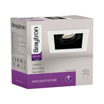Braytron SBH03-05020 Sıva Altı Siyah-Beyaz Kare Spot Kasası (Metal)