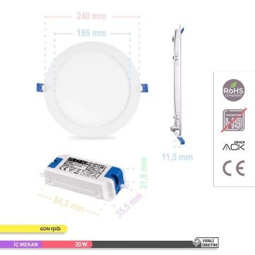 ACK AP01-02000 20 Watt Sıva Altı Yuvarlak LED Panel - OSRAM LED - Gün Işığı (3000K)