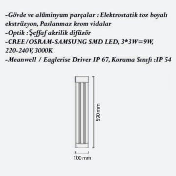 CreaLight CL-B-105 3x3 Watt LED Bollard Armatür - Metal Gövde - SAMSUNG/OSRAM/CREE LED & MEAN WELL/EAGLERISE Driver - IP54 - Gün Işığı (3000K)
