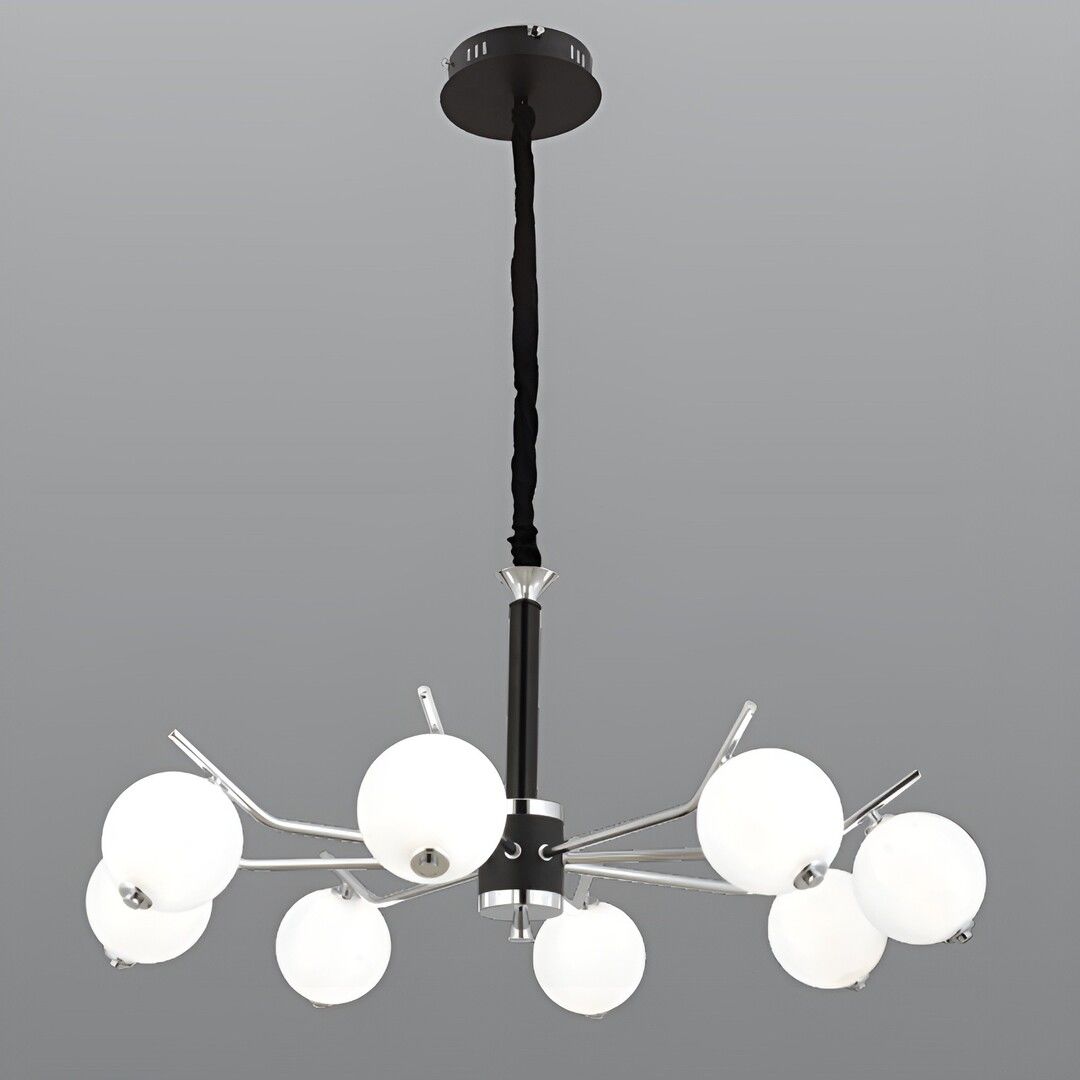 CL-709-8 120 Watt Sekizli Krom-Siyah Modern LED Avize - 3 Işık Renkli (Beyaz + Ilık Beyaz + Gün Işığı)