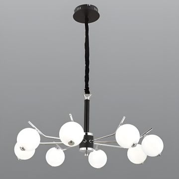 CL-709-8 120 Watt Sekizli Krom-Siyah Modern LED Avize - 3 Işık Renkli (Beyaz + Ilık Beyaz + Gün Işığı)