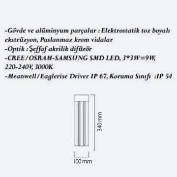 CreaLight CL-B-104 3x3 Watt 34 cm LED Bollard Armatür - Metal Gövde - SAMSUNG/CREE/OSRAM LED & MEAN WELL/EAGLERISE Driver - IP54 - Gün Işığı (3000K)