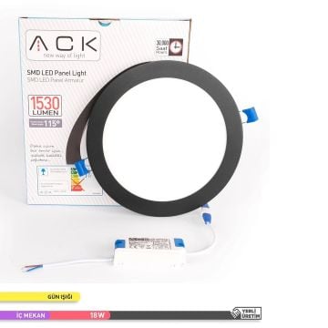 ACK AP01-01831 18 Watt Sıva Altı Siyah Kasa Yuvarlak LED Panel - OSRAM LED - Beyaz Işık (6500K)