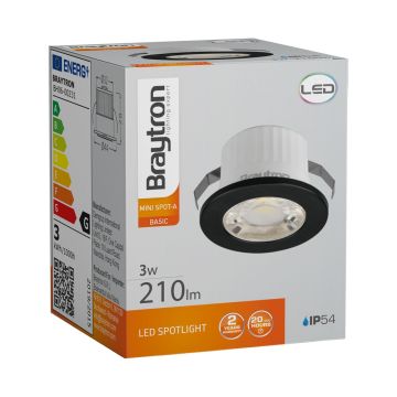 Braytron BH06-00231 Siyah Kasa 3 Watt Sıva Altı Dış Mekan Mini LED Spot - Beyaz Işık (6500K)