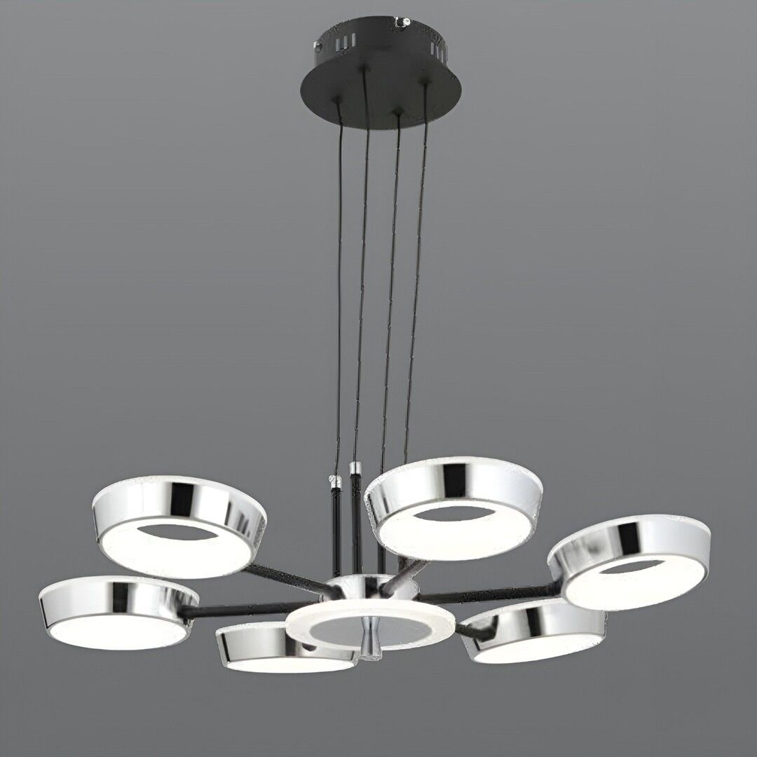 CL-711-6 120 Watt Altılı Krom-Siyah Modern LED Avize - 3 Işık Renkli (Beyaz + Ilık Beyaz + Gün Işığı)