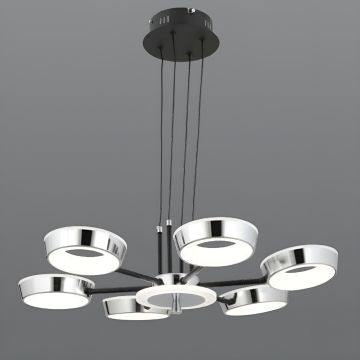 CL-711-6 120 Watt Altılı Krom-Siyah Modern LED Avize - 3 Işık Renkli (Beyaz + Ilık Beyaz + Gün Işığı)