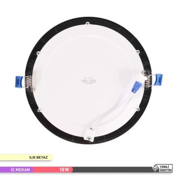 ACK AP01-01811 18 Watt Sıva Altı Siyah Kasa Yuvarlak LED Panel - OSRAM LED - Gün Işığı (3000K)
