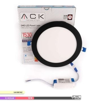 ACK AP01-01811 18 Watt Sıva Altı Siyah Kasa Yuvarlak LED Panel - OSRAM LED - Gün Işığı (3000K)