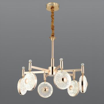 CL-734-6 108 Watt Altılı Gold Modern LED Avize - 3 Işık Renkli (Beyaz + Ilık Beyaz + Gün Işığı)