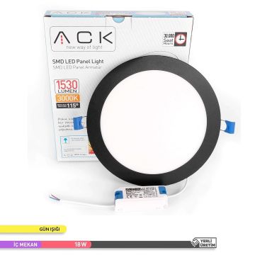 ACK AP01-01801 18 Watt Sıva Altı Siyah Kasa Yuvarlak LED Panel - OSRAM LED - Ilık Beyaz (4000K)
