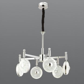 CL-734-6 108 Watt Altılı Krom Modern LED Avize - 3 Işık Renkli (Beyaz + Ilık Beyaz + Gün Işığı)