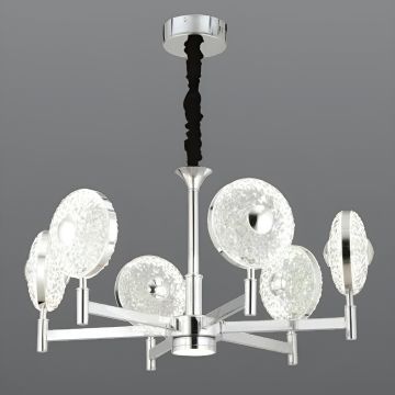 CL-735-6 108 Watt Altılı Krom Modern LED Avize - 3 Işık Renkli (Beyaz + Ilık Beyaz + Gün Işığı)