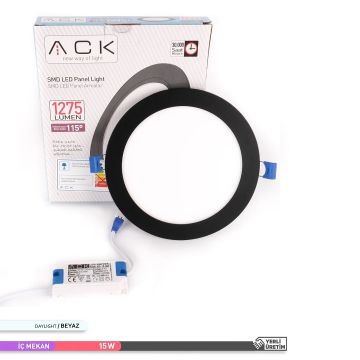 ACK AP01-01531 15 Watt Sıva Altı Siyah Kasa Yuvarlak LED Panel - OSRAM LED - Beyaz Işık (6500K)