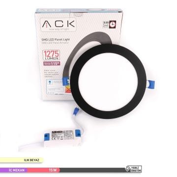 ACK AP01-01511 15 Watt Sıva Altı Siyah Kasa Yuvarlak LED Panel - OSRAM LED - Gün Işığı (3000K)