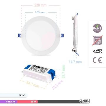 ACK AP01-01830 18 Watt Sıva Altı Yuvarlak LED Panel - OSRAM LED - Ilık Beyaz (4000K)