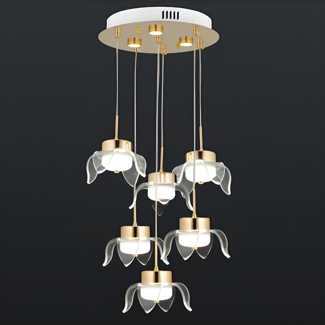 CL-760-6 105 Watt Altılı Gold/Krom Modern LED Avize - 3 Işık Renkli (Beyaz + Ilık Beyaz + Gün Işığı)