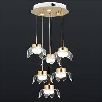 CL-760-6 105 Watt Altılı Gold/Krom Modern LED Avize - 3 Işık Renkli (Beyaz + Ilık Beyaz + Gün Işığı)