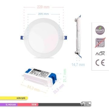 ACK AP01-01800 18 Watt Sıva Altı Yuvarlak LED Panel - OSRAM LED - Gün Işığı (3000K)