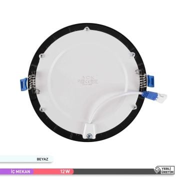 ACK AP01-01231 12 Watt Sıva Altı Siyah Kasa Yuvarlak LED Panel - OSRAM LED - Beyaz Işık (6500K)