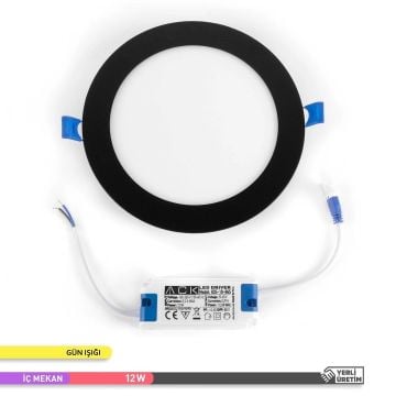 ACK AP01-01201 12 Watt Sıva Altı Siyah Kasa Yuvarlak LED Panel - OSRAM LED - Ilık Beyaz (4000K)
