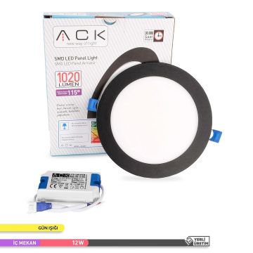 ACK AP01-01201 12 Watt Sıva Altı Siyah Kasa Yuvarlak LED Panel - OSRAM LED - Ilık Beyaz (4000K)