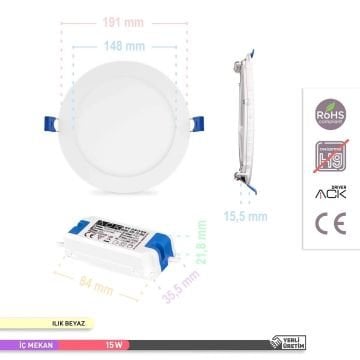 ACK AP01-01510 15 Watt Sıva Altı Yuvarlak LED Panel - OSRAM LED - Beyaz Işık (6500K)