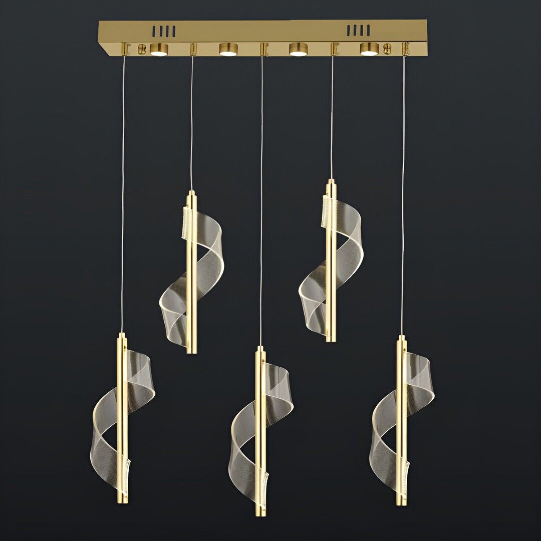 CL-761-5L 62 Watt Beşli Gold/Krom Modern LED Avize - 3 Işık Renkli (Beyaz + Ilık Beyaz + Gün Işığı)