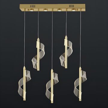 CL-761-5L 62 Watt Beşli Gold/Krom Modern LED Avize - 3 Işık Renkli (Beyaz + Ilık Beyaz + Gün Işığı)