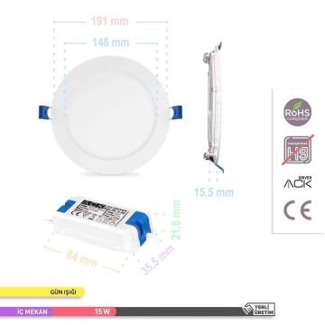 ACK AP01-01500 15 Watt Sıva Altı Yuvarlak LED Panel - OSRAM LED - Gün Işığı (3000K)
