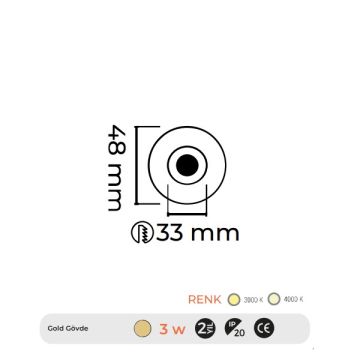 MOLLED MOL7039 3 Watt Gold Mini LED Spot