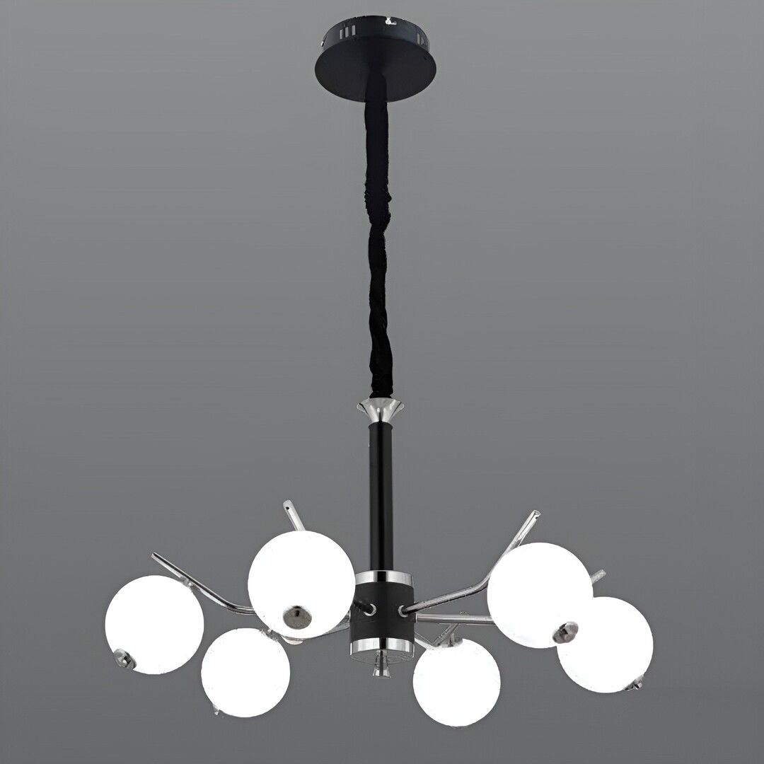 CL-709-6 96 Watt Altılı Krom-Siyah Modern LED Avize - 3 Işık Renkli (Beyaz + Ilık Beyaz + Gün Işığı)