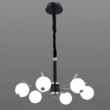 CL-709-6 96 Watt Altılı Krom-Siyah Modern LED Avize - 3 Işık Renkli (Beyaz + Ilık Beyaz + Gün Işığı)