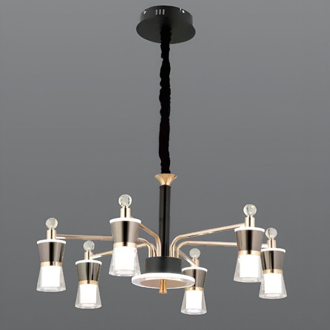 CL-710-6 96 Watt Altılı Gold-Platin Modern LED Avize - 3 Işık Renkli (Beyaz + Ilık Beyaz + Gün Işığı)