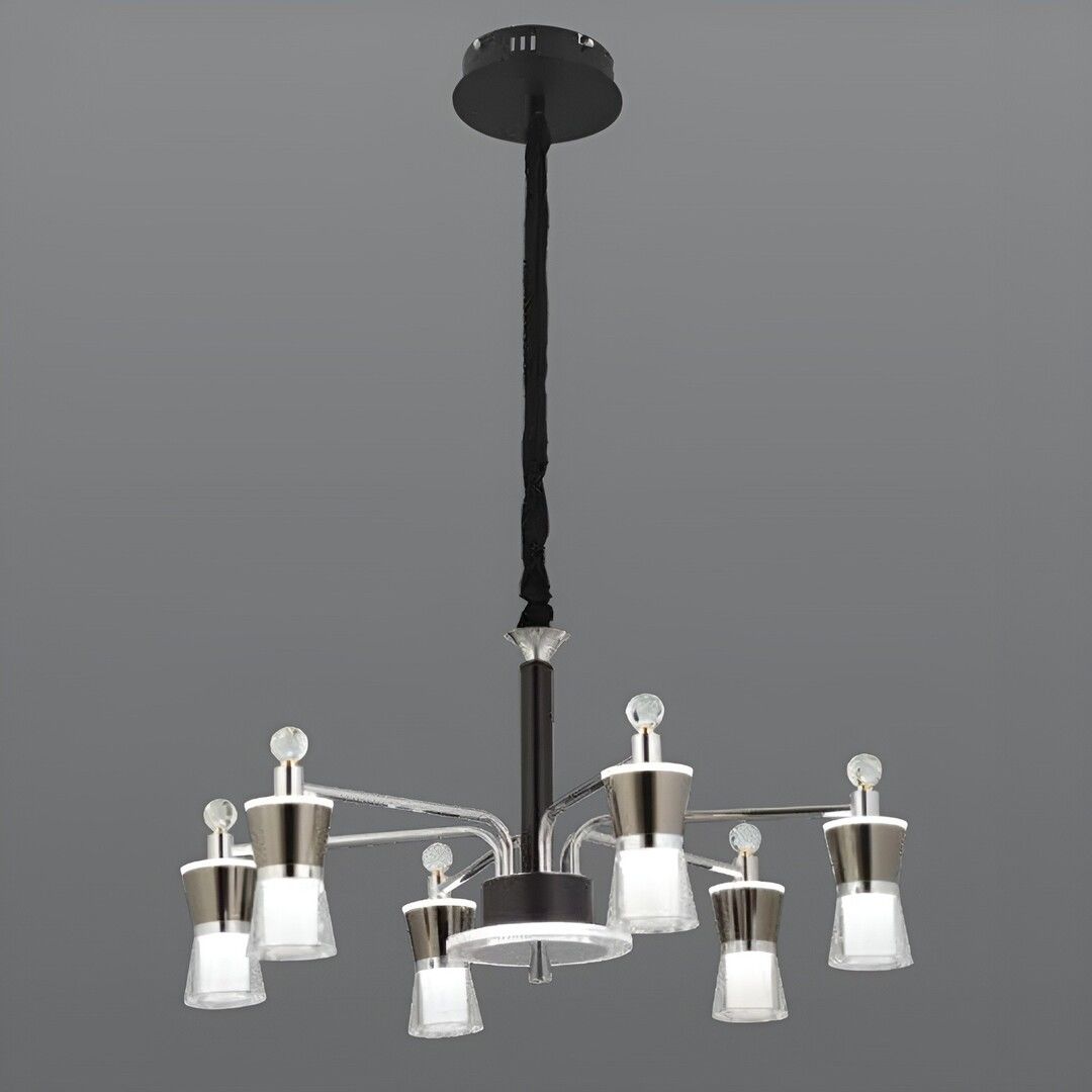 CL-710-6 96 Watt Altılı Krom-Platin Modern LED Avize - 3 Işık Renkli (Beyaz + Ilık Beyaz + Gün Işığı)