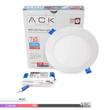 ACK AP01-00930 9 Watt Sıva Altı Yuvarlak LED Panel - OSRAM LED - Ilık Beyaz (4000K)