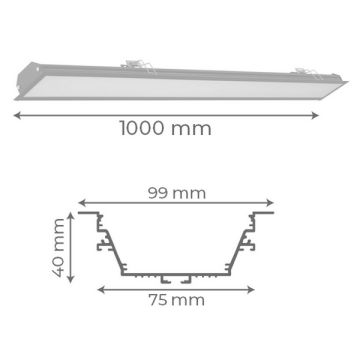 goldX ZE2045 Siyah/Beyaz Kasa 30 Watt 10x100 cm Sıva Altı Lineer Armatür (SAMSUNG LED & EAGLERISE Driver)