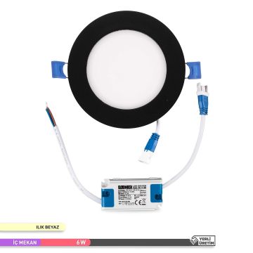 ACK AP01-00611 6 Watt Sıva Altı Siyah Kasa Yuvarlak LED Panel - OSRAM LED - Gün Işığı (3000K)