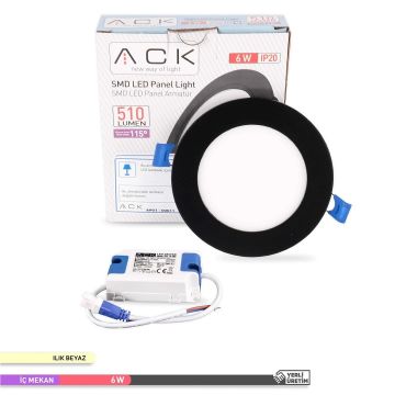 ACK AP01-00611 6 Watt Sıva Altı Siyah Kasa Yuvarlak LED Panel - OSRAM LED - Gün Işığı (3000K)