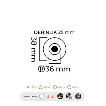 MOLLED MOL7004 3 Watt Beyaz-Siyah Mini LED Spot