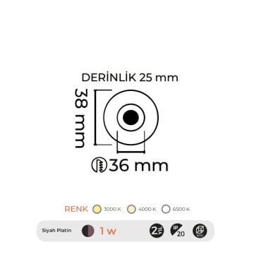 MOLLED MOL7005 3 Watt Siyah-Platin Mini LED Spot