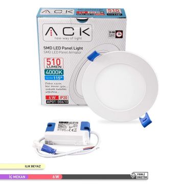 ACK AP01-00610 6 Watt Sıva Altı Yuvarlak LED Panel - OSRAM LED - Ilık Beyaz (4000K)