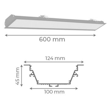 goldX ZE2046 Siyah/Beyaz Kasa 25 Watt 12.5x60 cm Sıva Altı Lineer Armatür (SAMSUNG LED & EAGLERISE Driver)