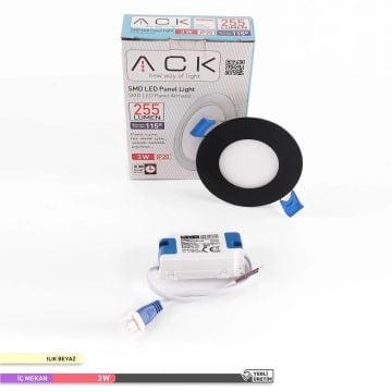 ACK AP01-00311 3 Watt Sıva Altı Siyah Kasa Yuvarlak LED Panel - OSRAM LED - Gün Işığı (3000K)