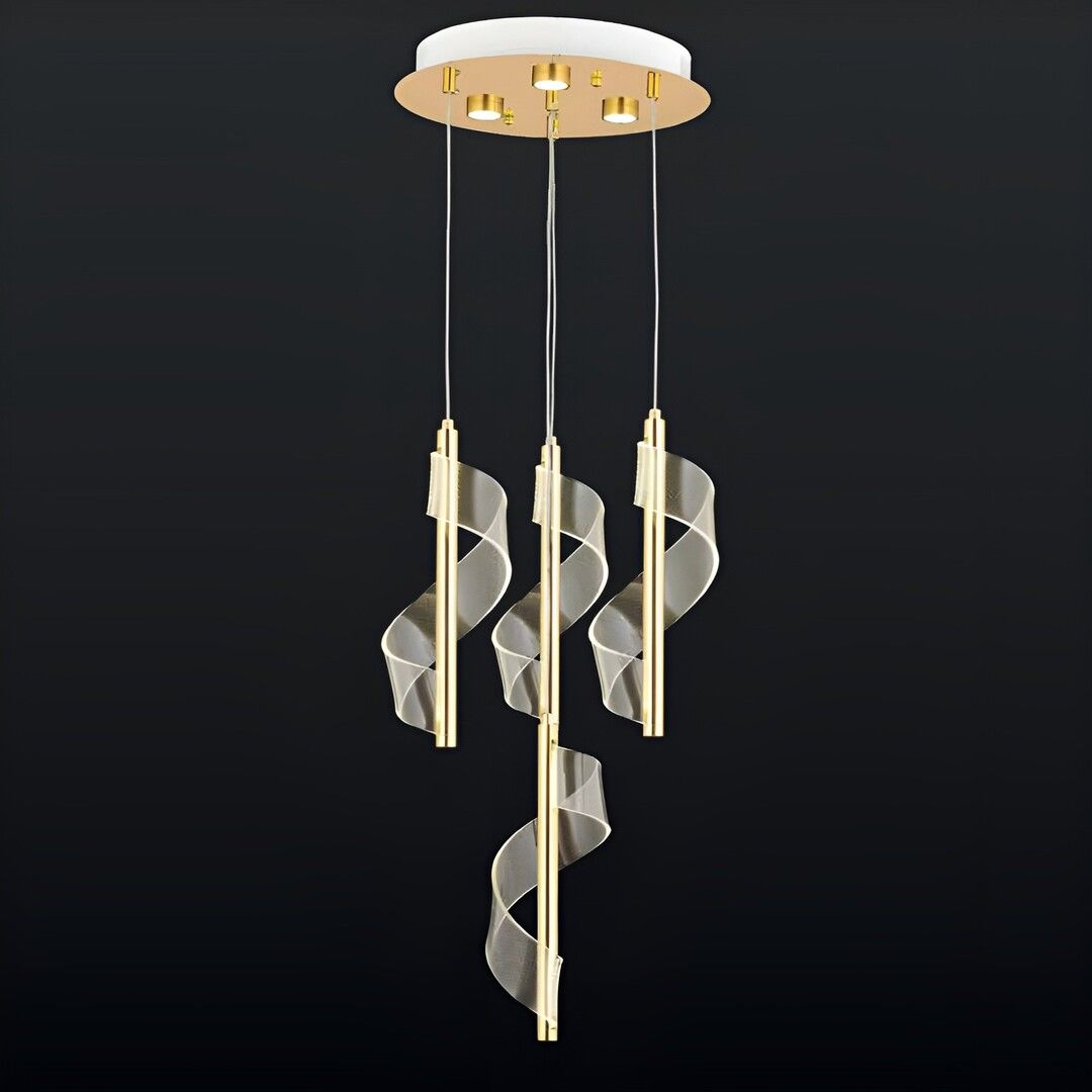 CL-761-4 49 Watt Dörtlü Gold/Krom Modern LED Avize - 3 Işık Renkli (Beyaz + Ilık Beyaz + Gün Işığı)