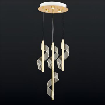 CL-761-4 49 Watt Dörtlü Gold/Krom Modern LED Avize - 3 Işık Renkli (Beyaz + Ilık Beyaz + Gün Işığı)