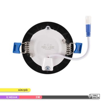 ACK AP01-00301 3 Watt Sıva Altı Siyah Kasa Yuvarlak LED Panel - OSRAM LED - Ilık Beyaz (4000K)