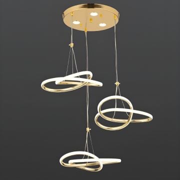 CL-703-3 168 Watt Üçlü Gold Modern LED Avize - 3 Işık Renkli (Beyaz + Ilık Beyaz + Gün Işığı)