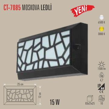 CATA CT-7085 Moskova 15 Watt Dış Mekan LED Aplik - PC Gövde - Gün Işığı (3200K)