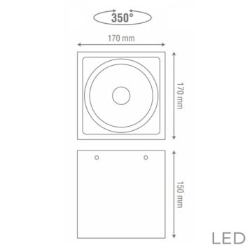 goldX ZE756-BK 17x17x15 cm 30 Watt Siyah Sıva Üstü LED Spot (SAMSUNG LED & TRIDONIC Driver)
