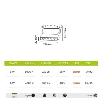 MOLLED MOL6032 Tuya Dimli 6Watt 13 cm Lensli Hareketli LED Magnet Armatür (OSRAM LED)
